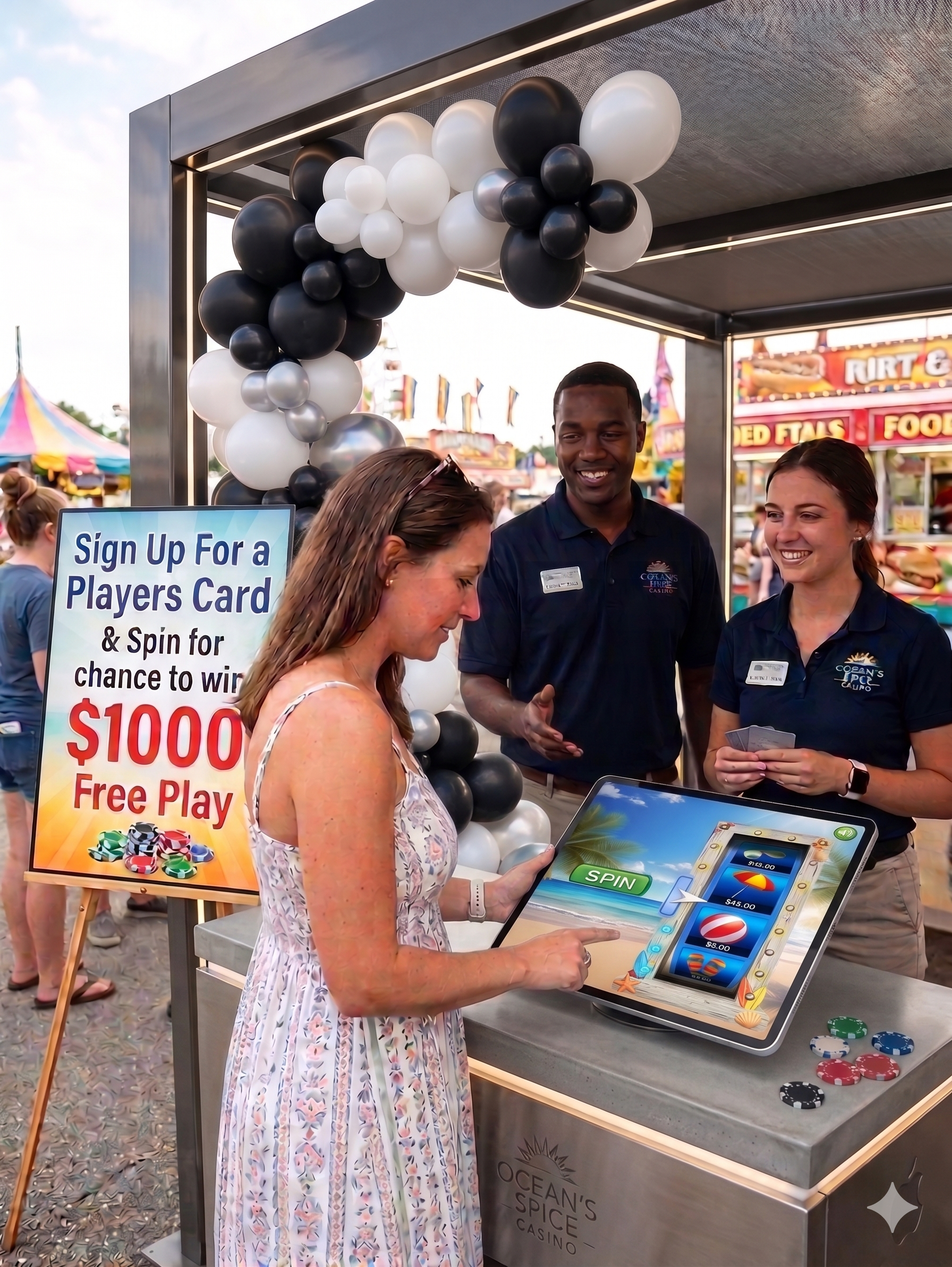Woman playing a Promo on Demand game at a fairground event to win a prize