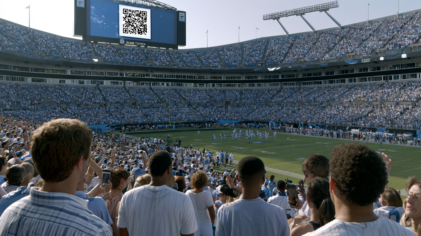 Football stadium jumbotron displaying a QR code campaign