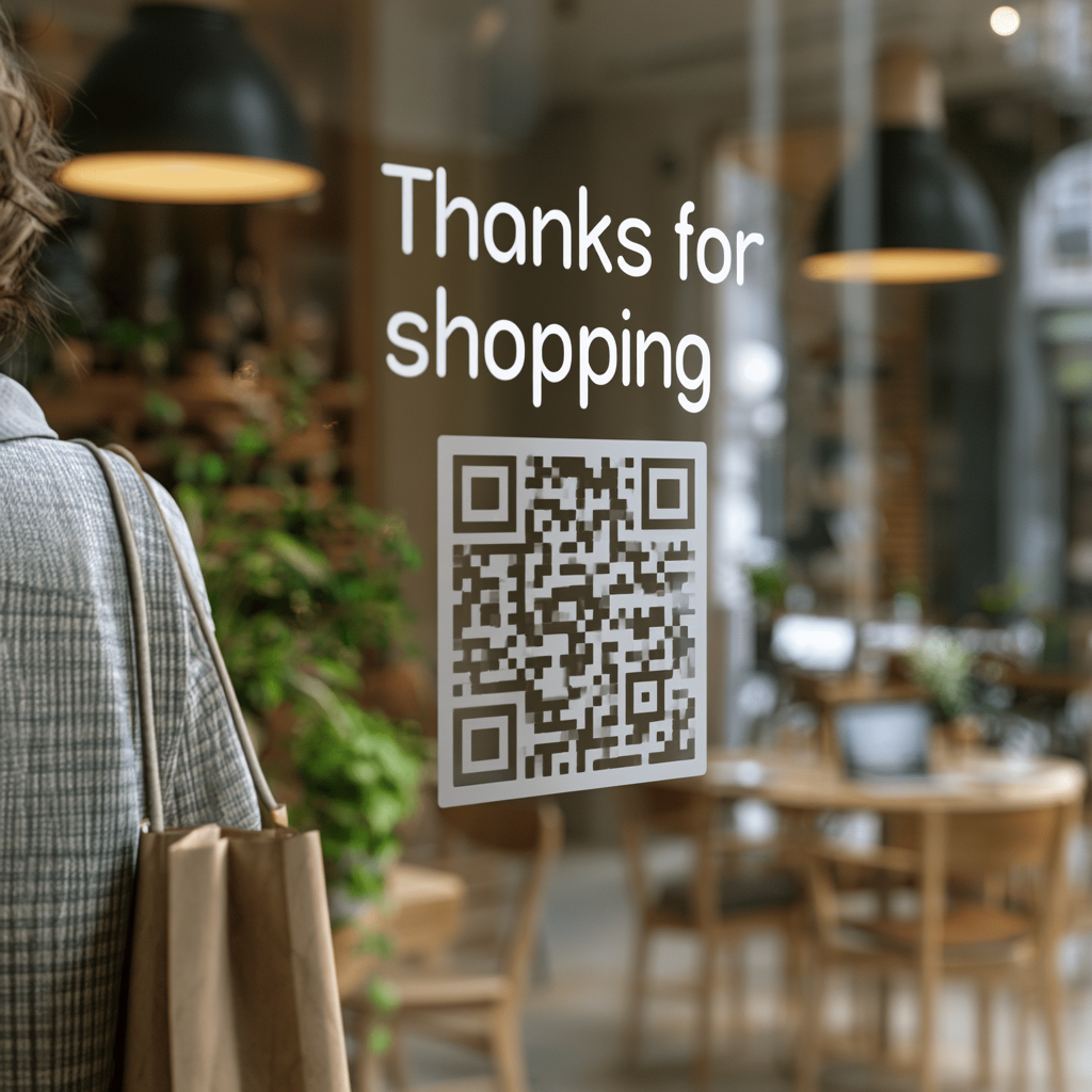 Thank you QR code displayed at the exit door of a business for customers to scan on their way out