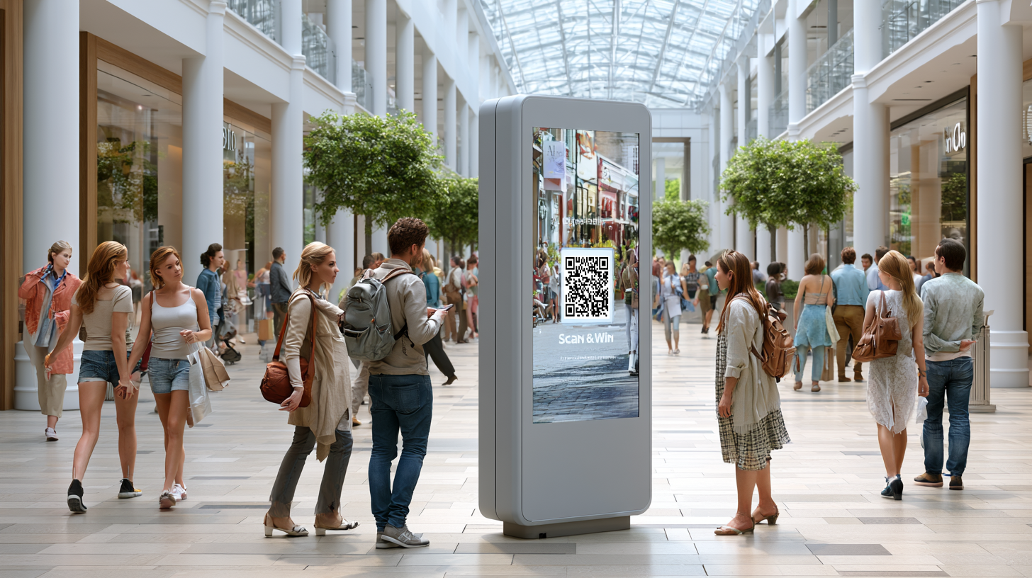 Shopping mall scan and win promotional signage with QR code